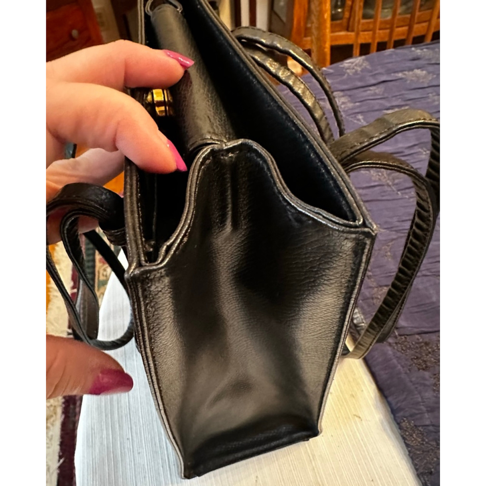 MCM Black Leather Gold Logo Tall Tote Bag - Picture 9 of 13